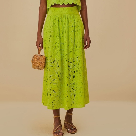 FARM Rio Dresses & Skirts - Farm Rio Monstera Eyelet Midi Skirt in Green. Size XXS